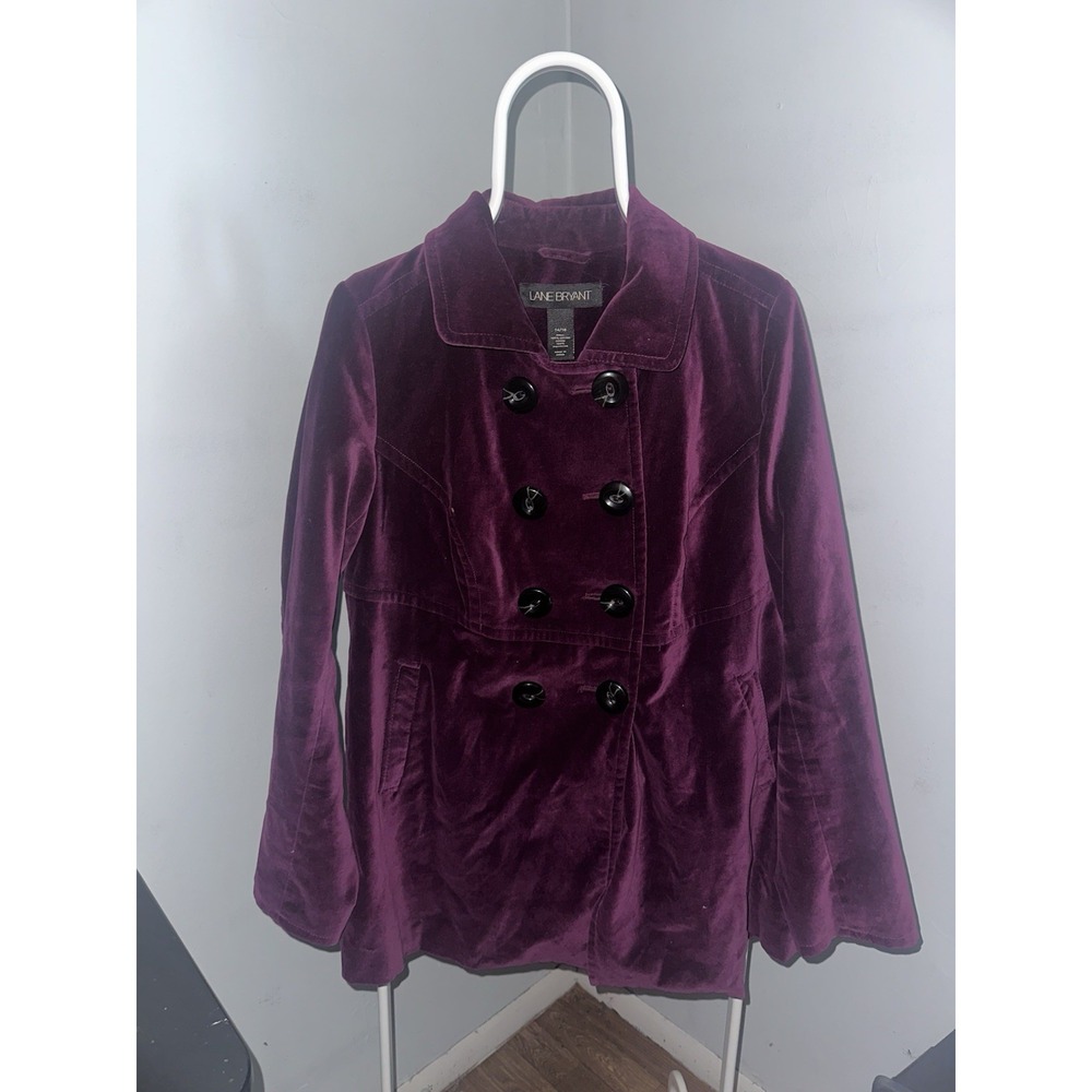 Lane Bryant Women's Velvet Pea Coat Double Breasted Button Lined Classic 14/16